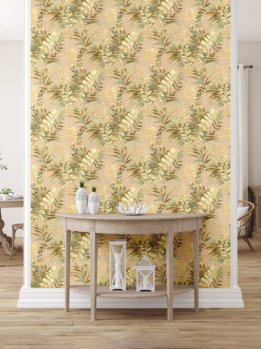 

Asian Paints ezyCR8 Faded Leaves Brown Non Adhesive Wallpaper (53x 950cm), Yellow