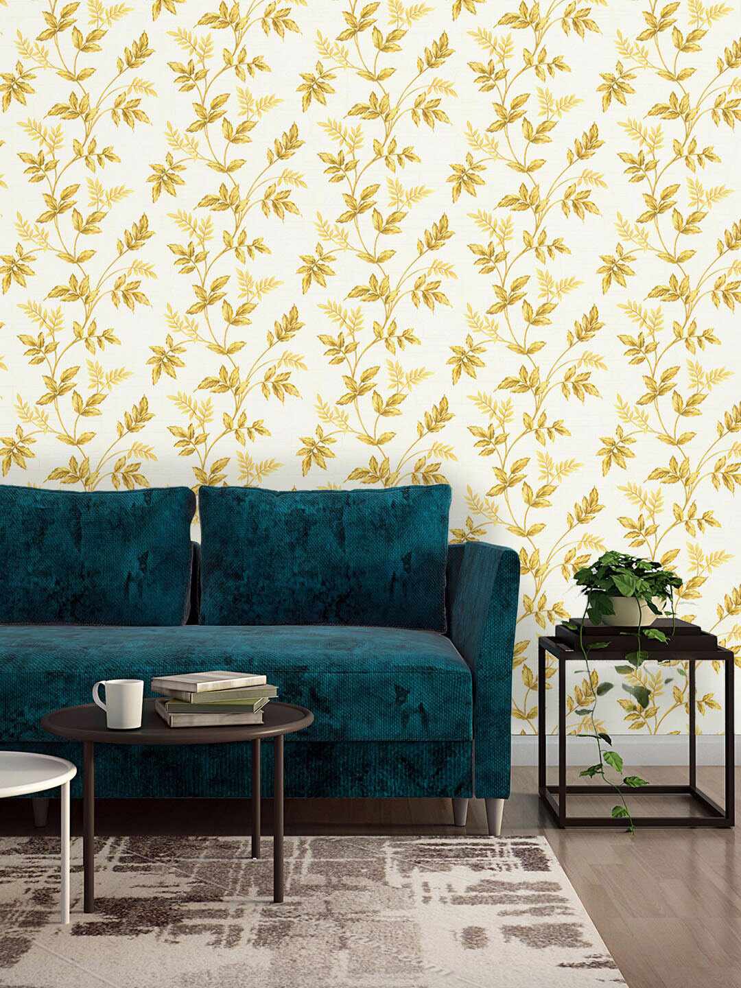 

Asian Paints Faded Leaves Beige Golden |Non adhesive Wallpapers for Home (53x950cm), Brown