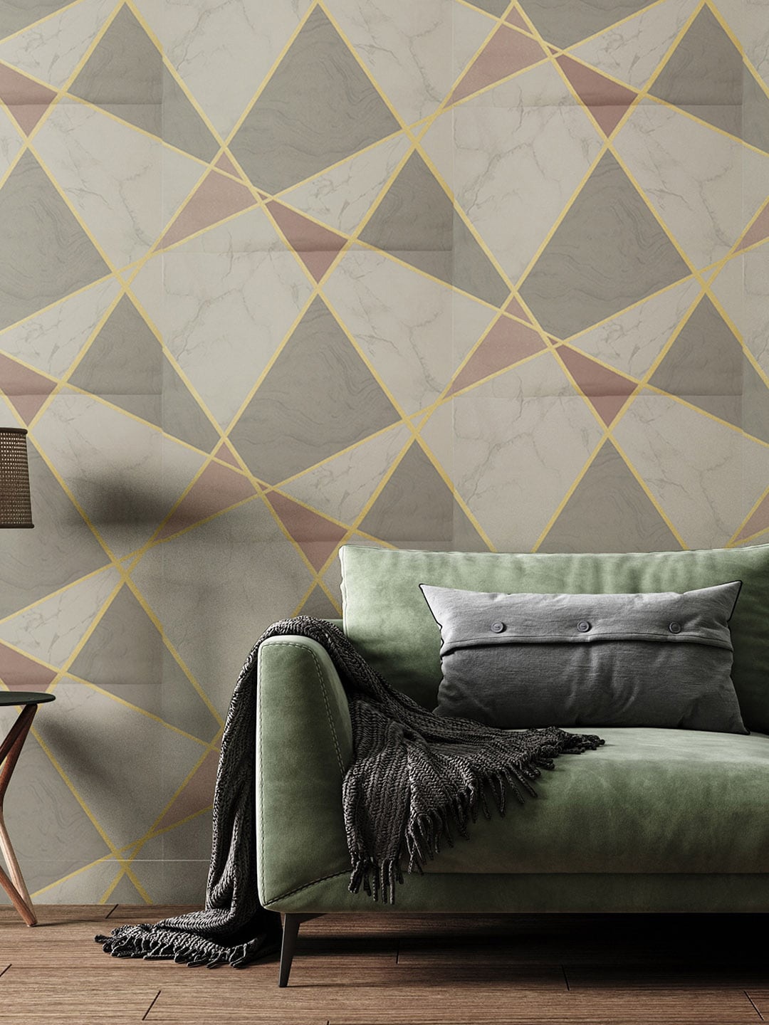 

Asian Paints ezyCR8 Triangle Grey Silver Non Adhesive Wallpaper for Home&Office(53x950cm), Mustard