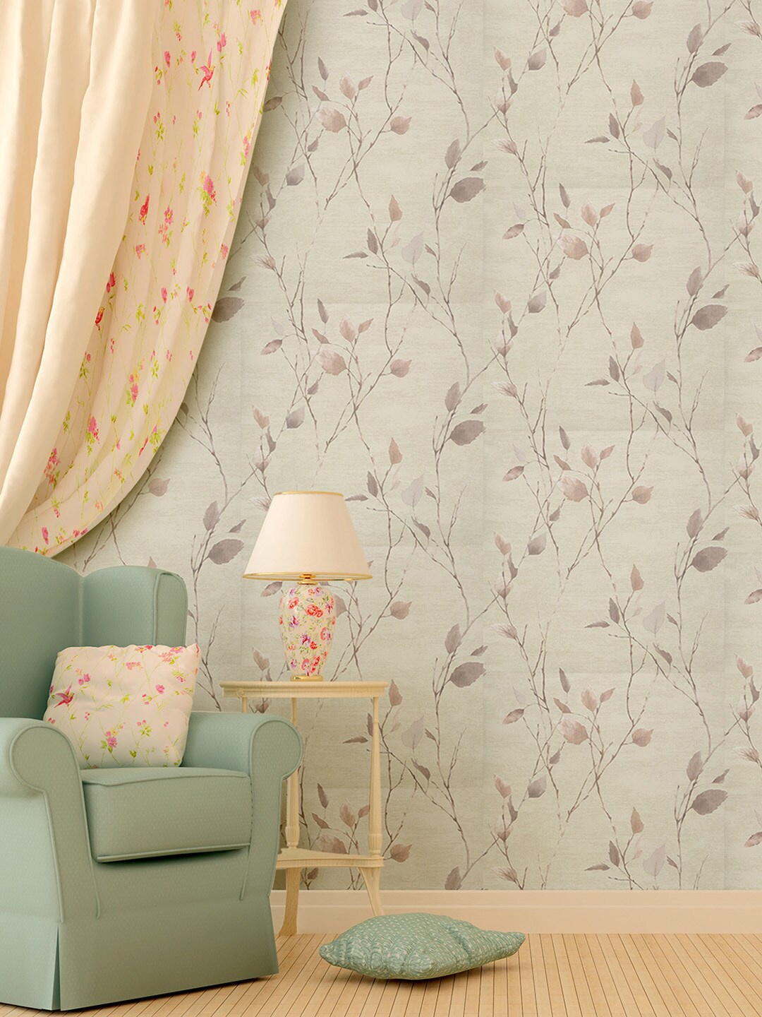 

Asian Paints ezyCR8 Coconut Leaves Non Adhesive Wallpaper for Home (53x 950cm), Beige