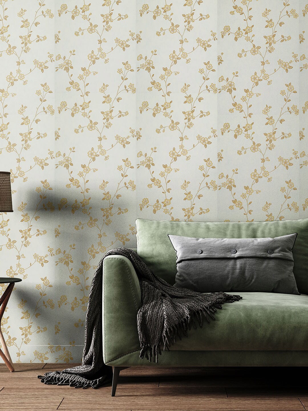 

Asian Paints ezyCR8 Light and Golden Flower Non Adhesive Wallpaper for Home(53x950cm), Cream
