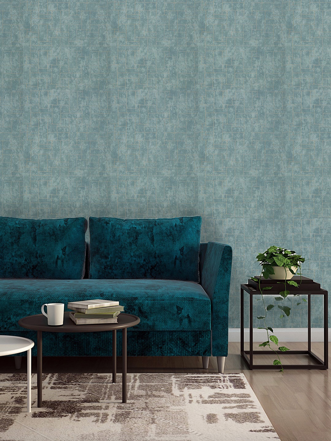 

Asian Paints ezyCR8 Bricks Non Adhesive Wallpaper (53cm x 950cm), Blue