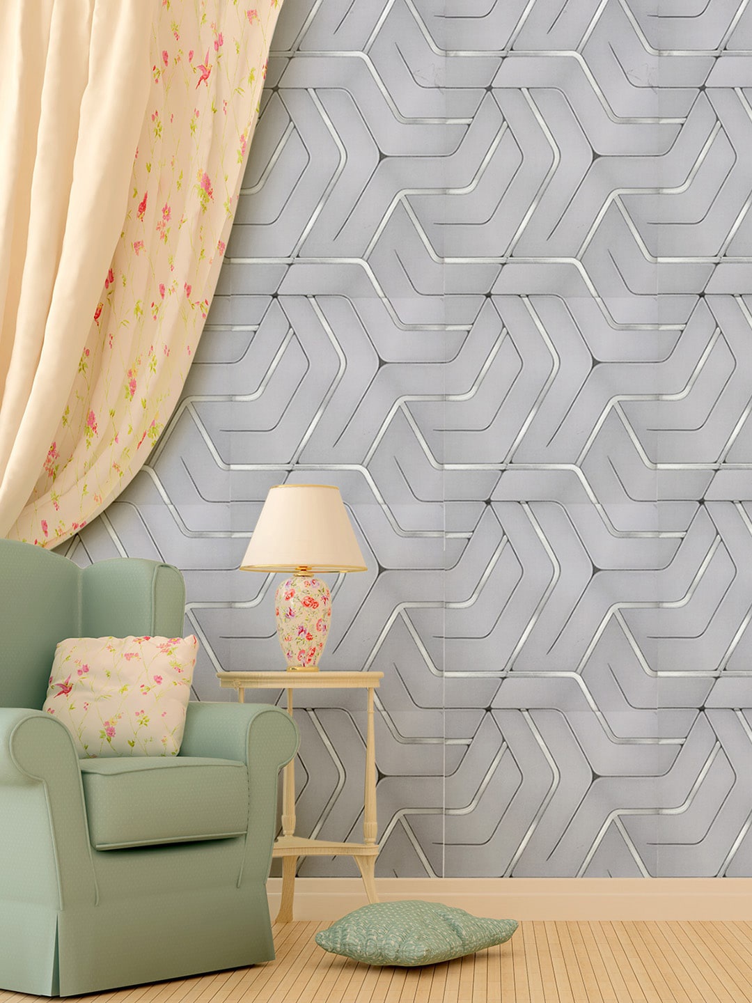 Asian Paints ezyCR8 Curved Line Brown Non Adhesive Wallpaper (53x 950cm), Grey