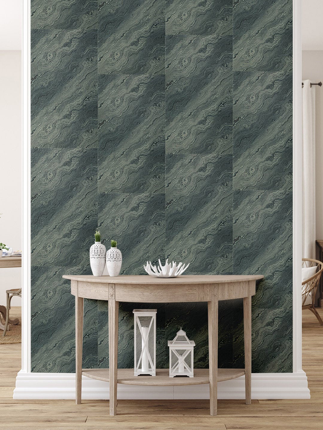 

Asian Paints ezyCR8 Marble Non Adhesive Wallpaper (53cm x 950cm), Green