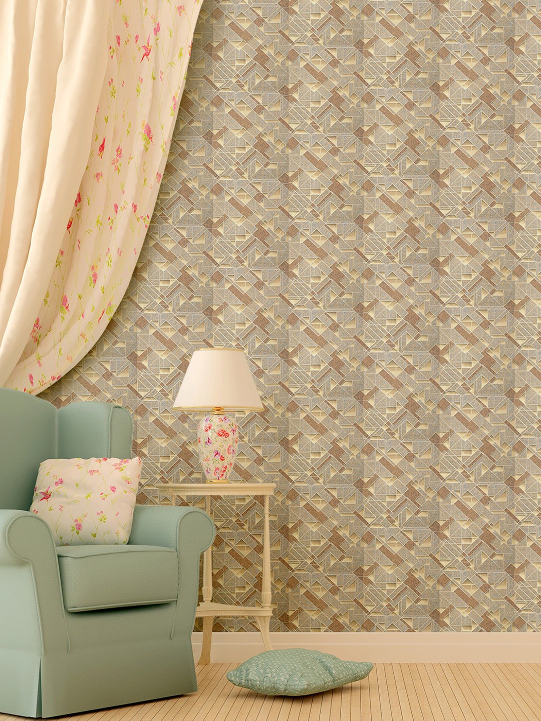 

Asian Paints ezyCR8 Geometric Design Non-Adhesive Wallpaper (53x950cm), Beige