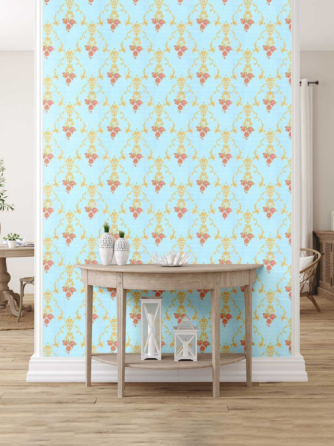 

Asian Paints ezyCR8 Floral Sky Non Adhesive Wallpaper (53x 950cm), Blue