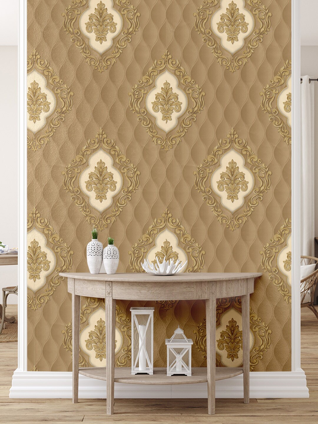 

Asian Paints ezyCR8 Golden Motifs Brown Non Adhesive Wallpaper for Home (53x 950cm)