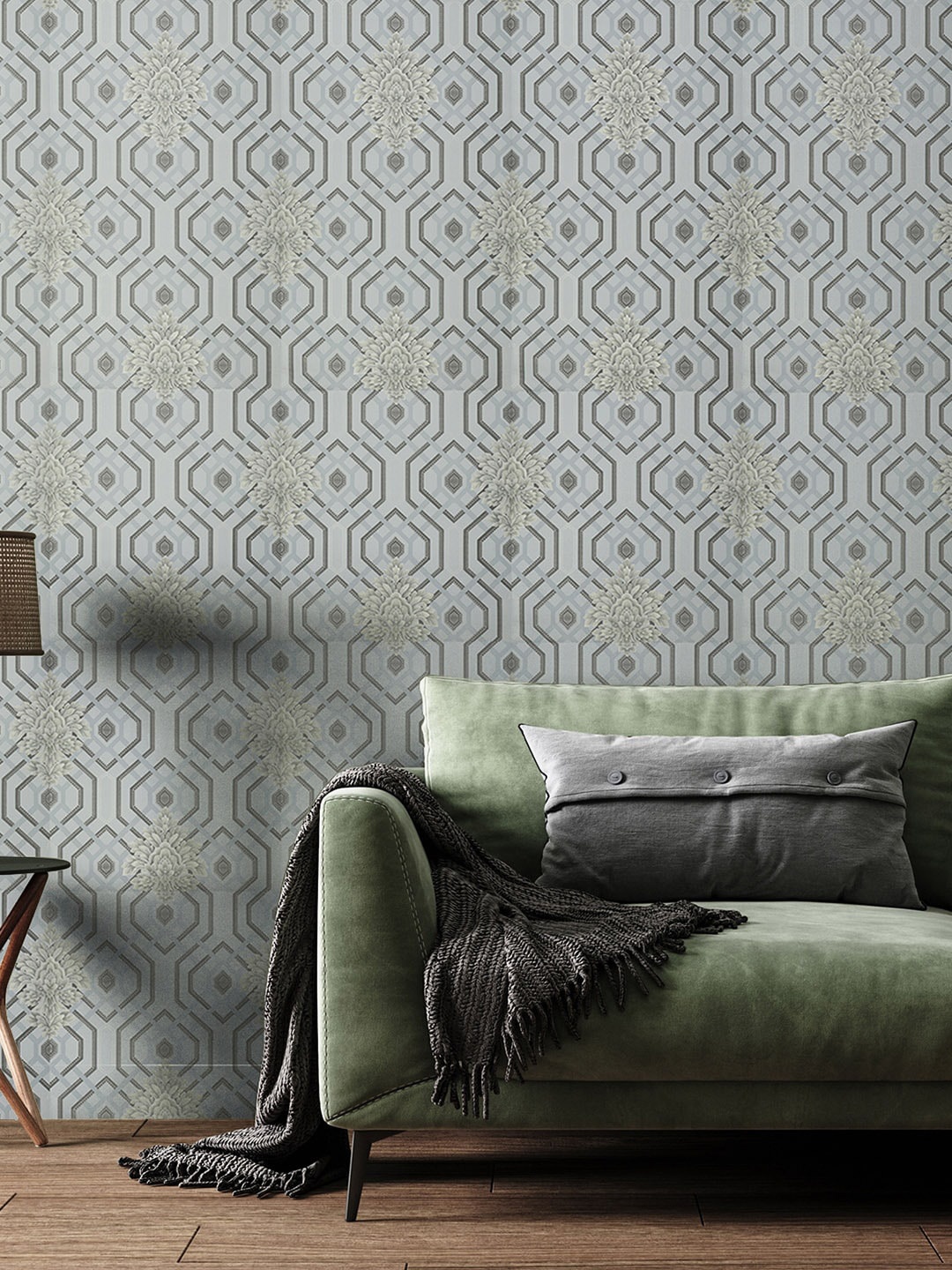 

Asian Paints ezyCR8 Damask Flower Non Adhesive Wallpaper for Home(53x950cm), Blue