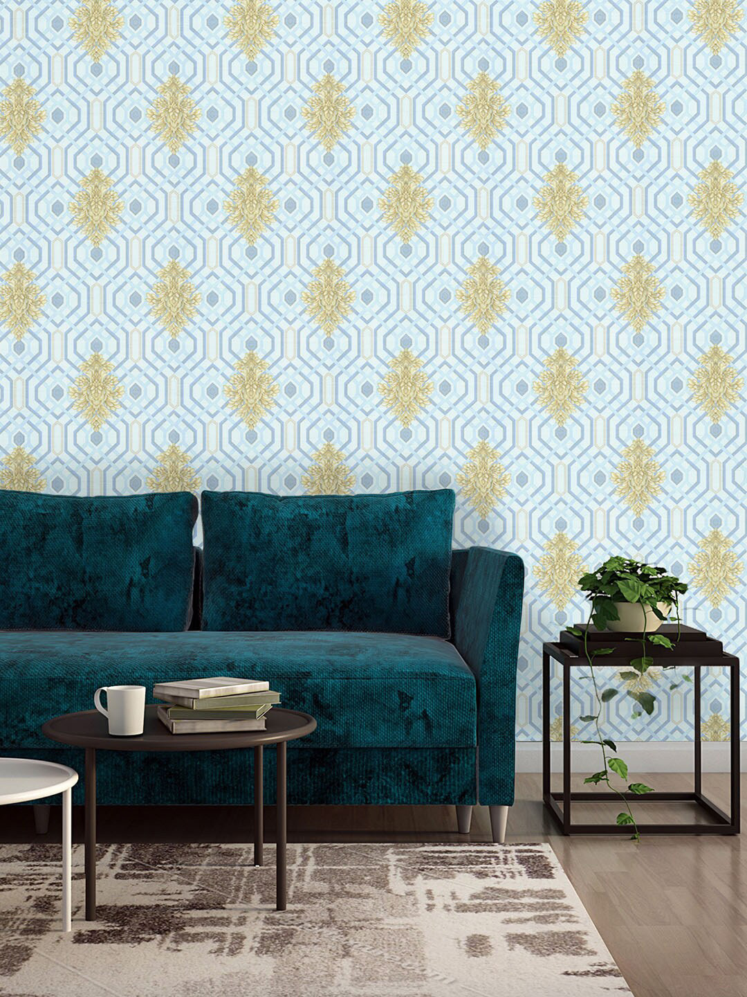 

Asian Paints Light Floral Design|Non adhesive Wallpapers (53x 950cm), Blue