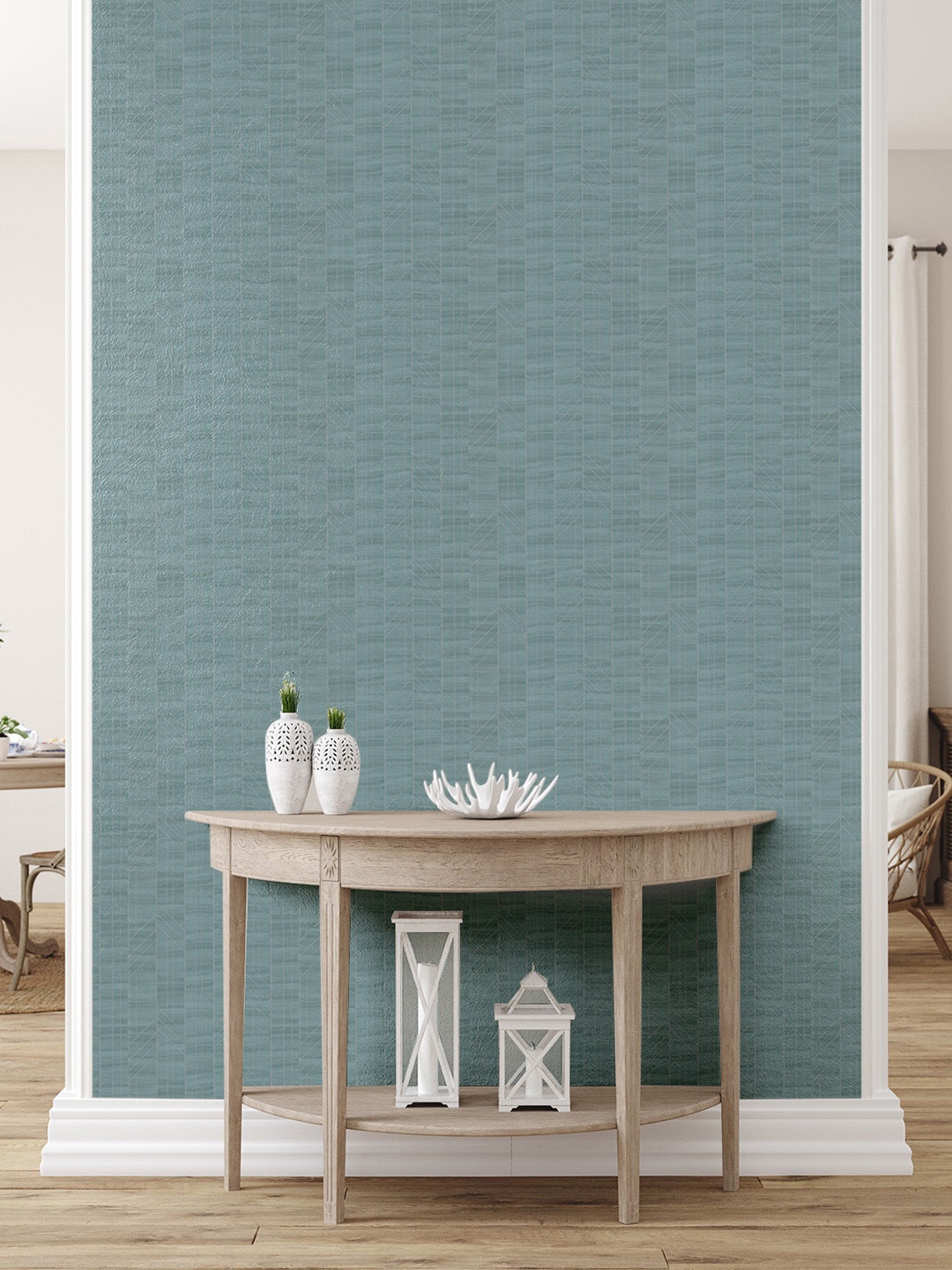 

Asian Paints ezyCR8 Criss Cross Non Adhesive Wallpaper (53x 950cm), Blue