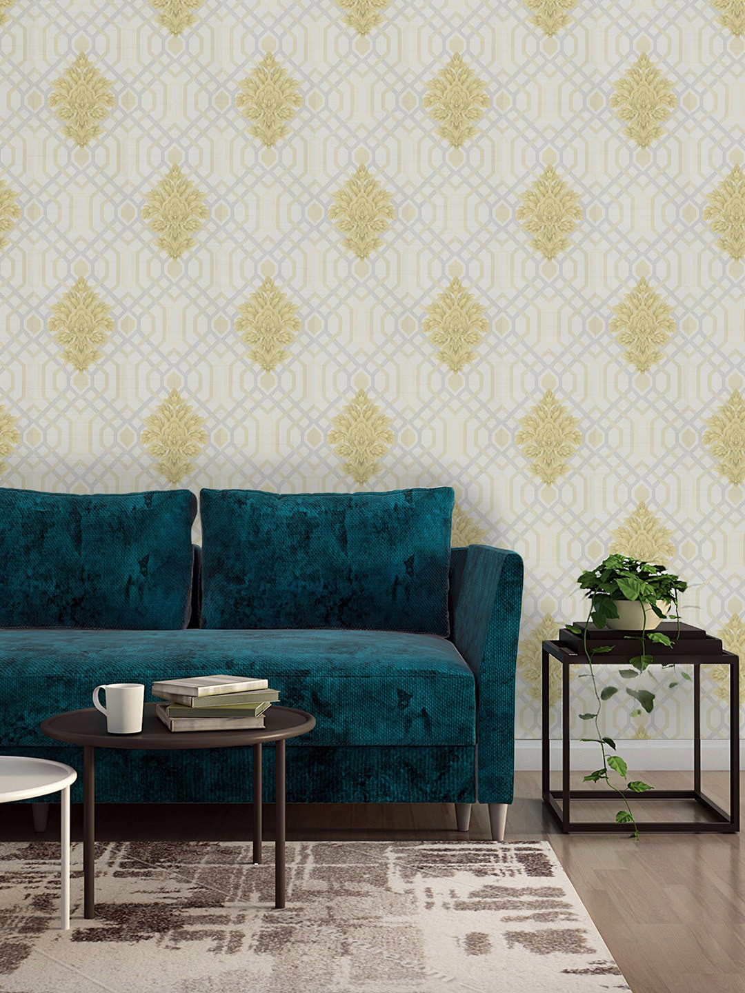 

Asian Paints Damask Flower Golden |Non adhesive Wallpapers (53x 950cm), Multi