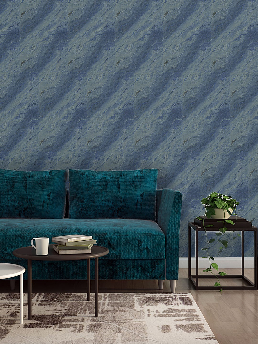 

Asian Paints ezyCR8 Marble Non-Adhesive Wallpaper (53cm x 950cm), Blue