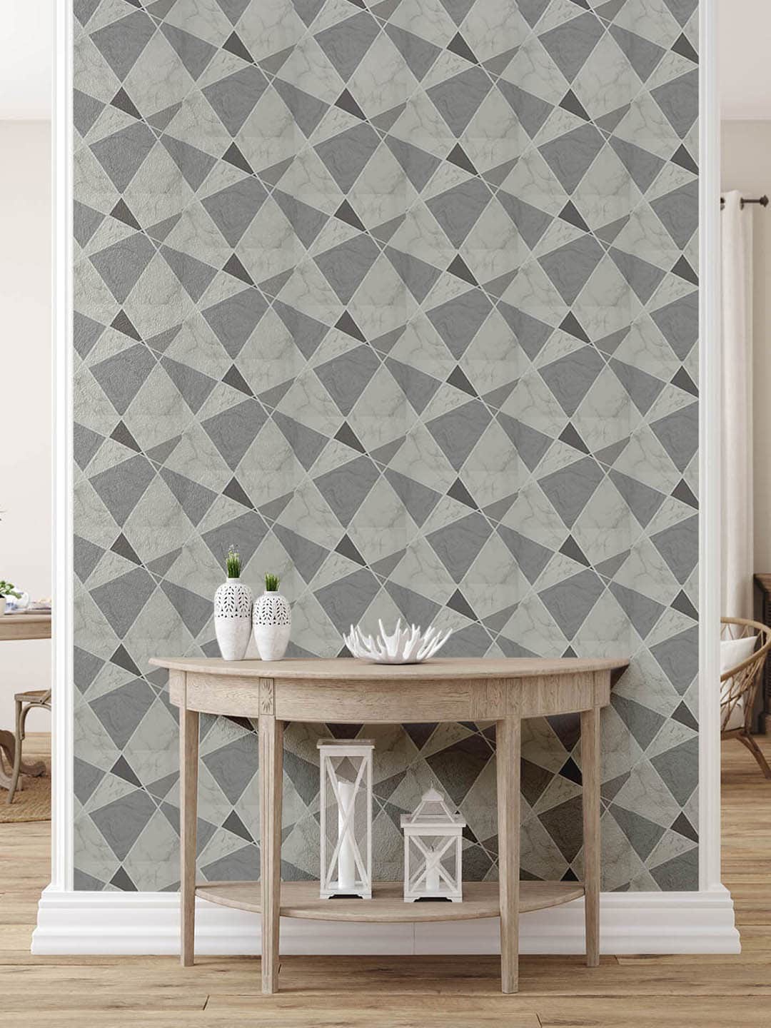 

Asian Paints ezyCR8 Triangle Black Non Adhesive Wallpaper (53cm x 950cm), Grey