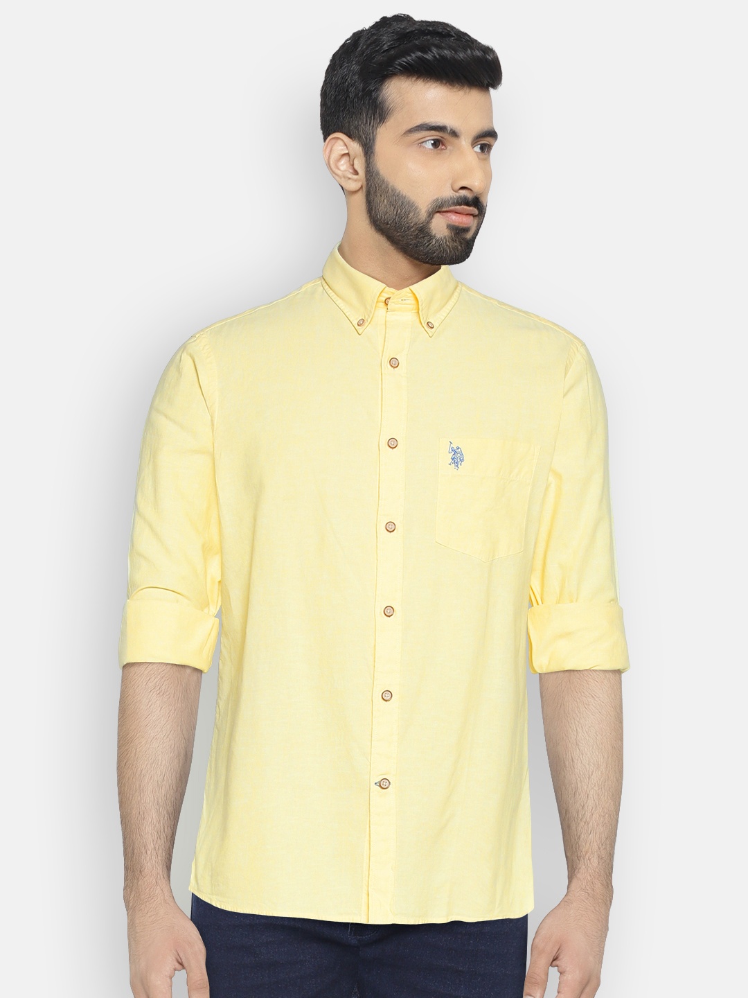 

U.S. Polo Assn. Men Yellow Regular Fit Solid Casual Shirt