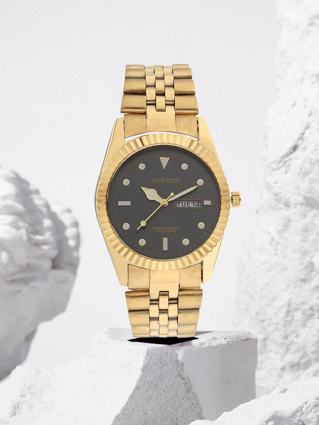 

Sandy D Carter Embellished Dial & Bracelet Style Straps Analogue Watch SD-Carter-48-GD-BK, Gold