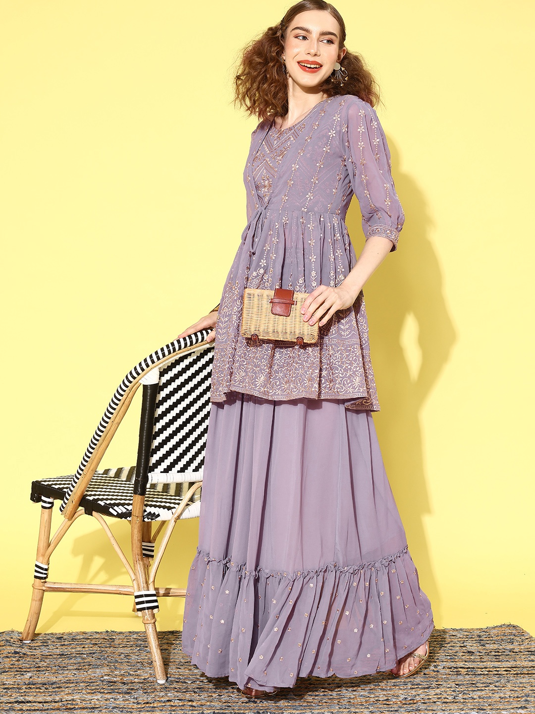 

Kvsfab Embroidered Sequinned Ready to Wear Lehenga, Lavender