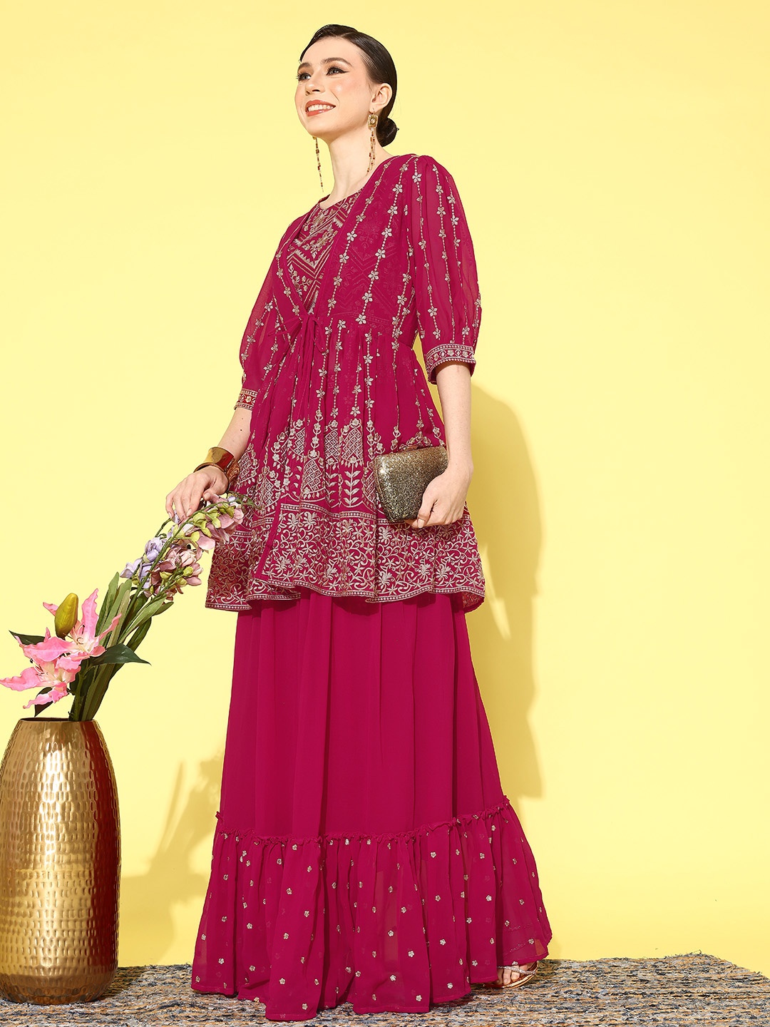 

Kvsfab Embroidered Sequinned Ready to Wear Lehenga, Pink