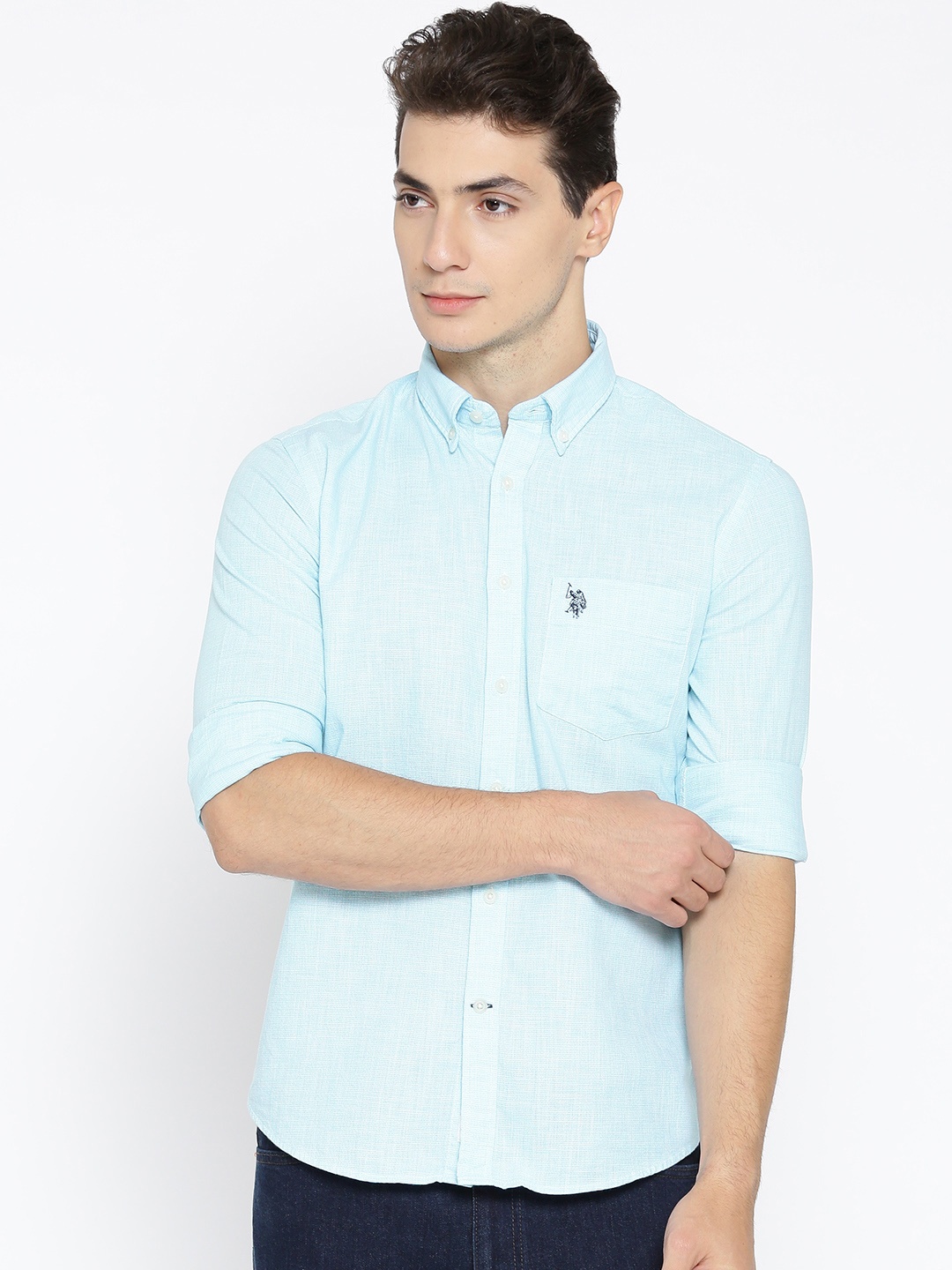 

U.S. Polo Assn. Men Blue Tailored Fit Solid Casual Shirt