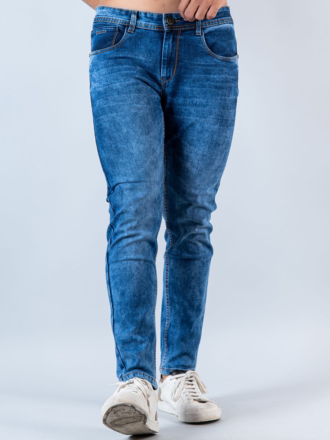 

Tistabene Men Comfort Skinny Fit Slash Knee Heavy Fade Stretchable Cotton Jeans, Blue