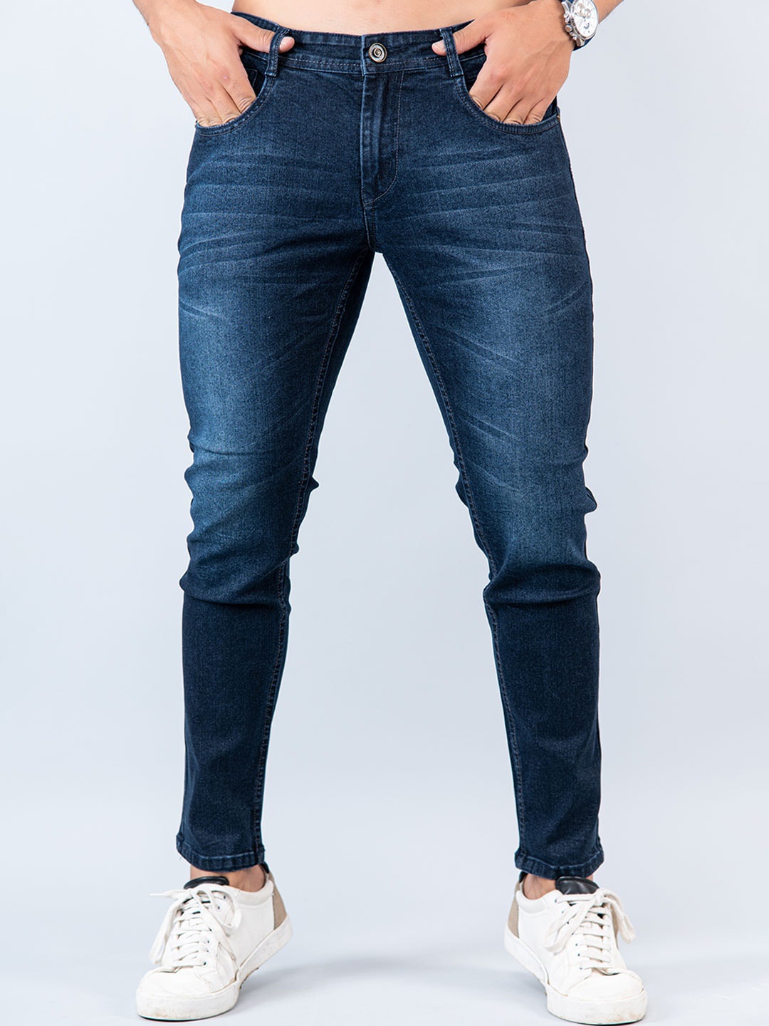 

Tistabene Men Comfort Skinny Fit Light Fade Stretchable Cotton Jeans, Navy blue