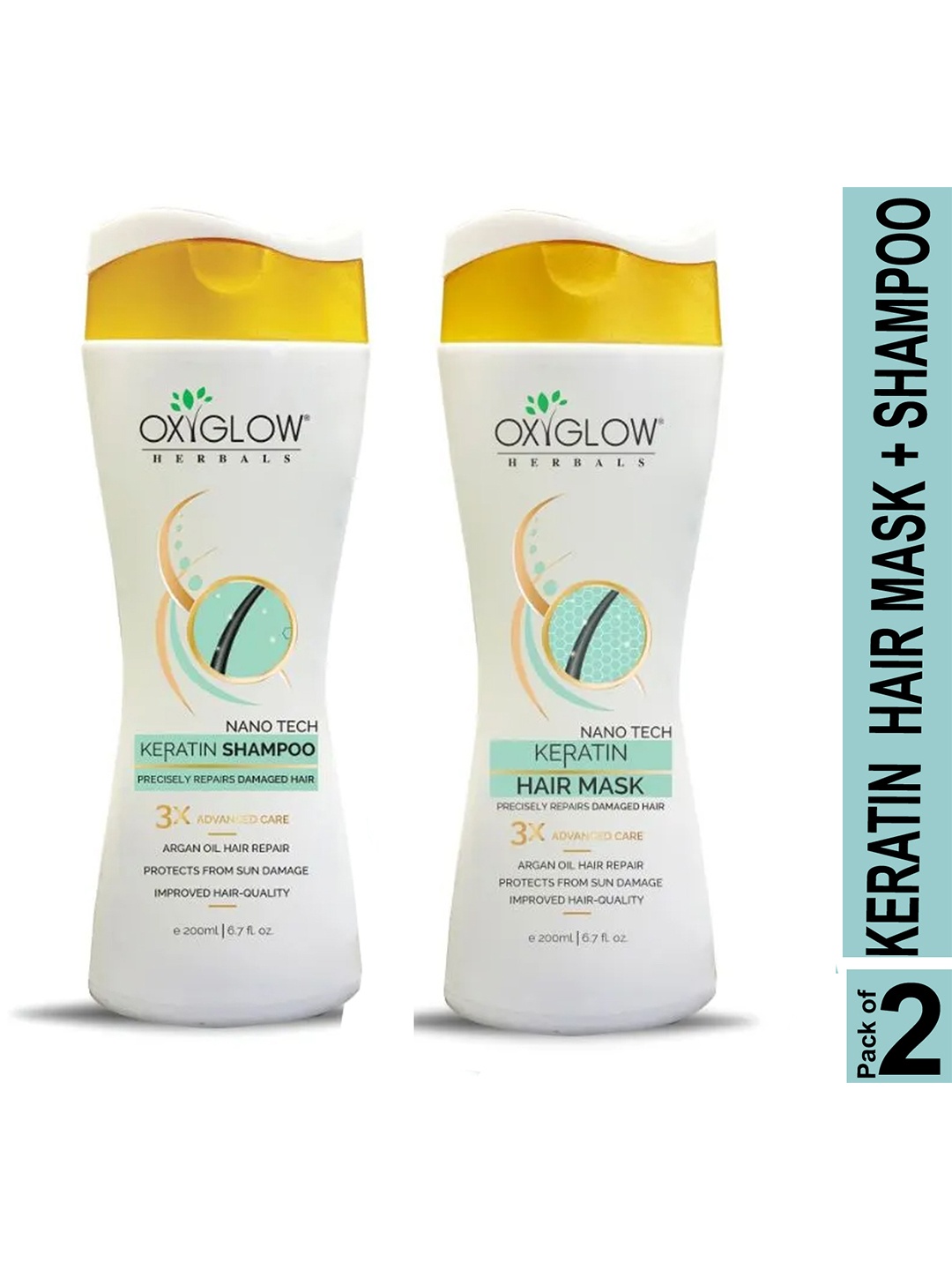 

Oxyglow Set of Nano Tech Keratin Shampoo & Hair Mask - 200ml Each, White