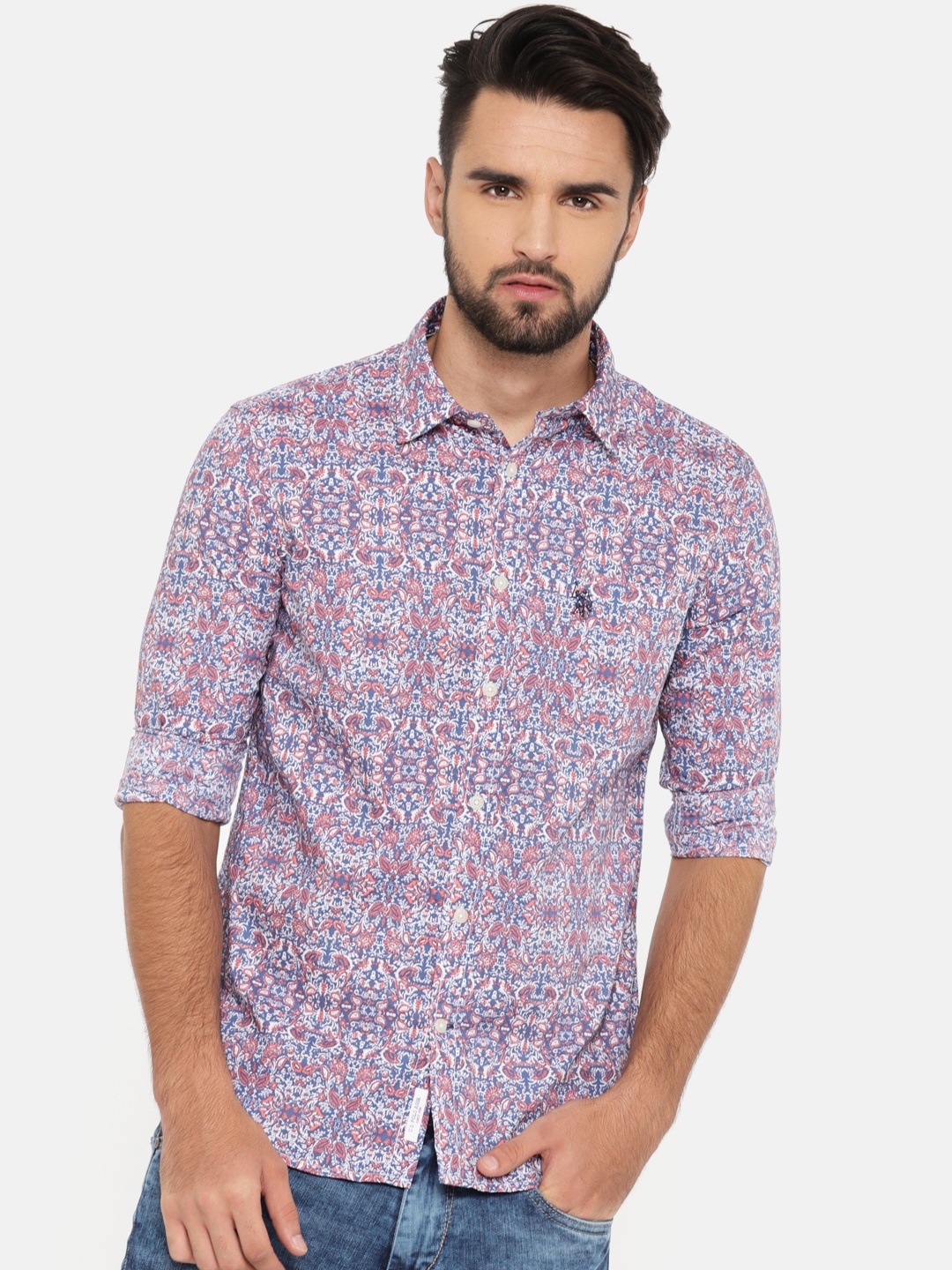 

U.S. Polo Assn. Men Blue & Pink Regular Fit Printed Casual Shirt