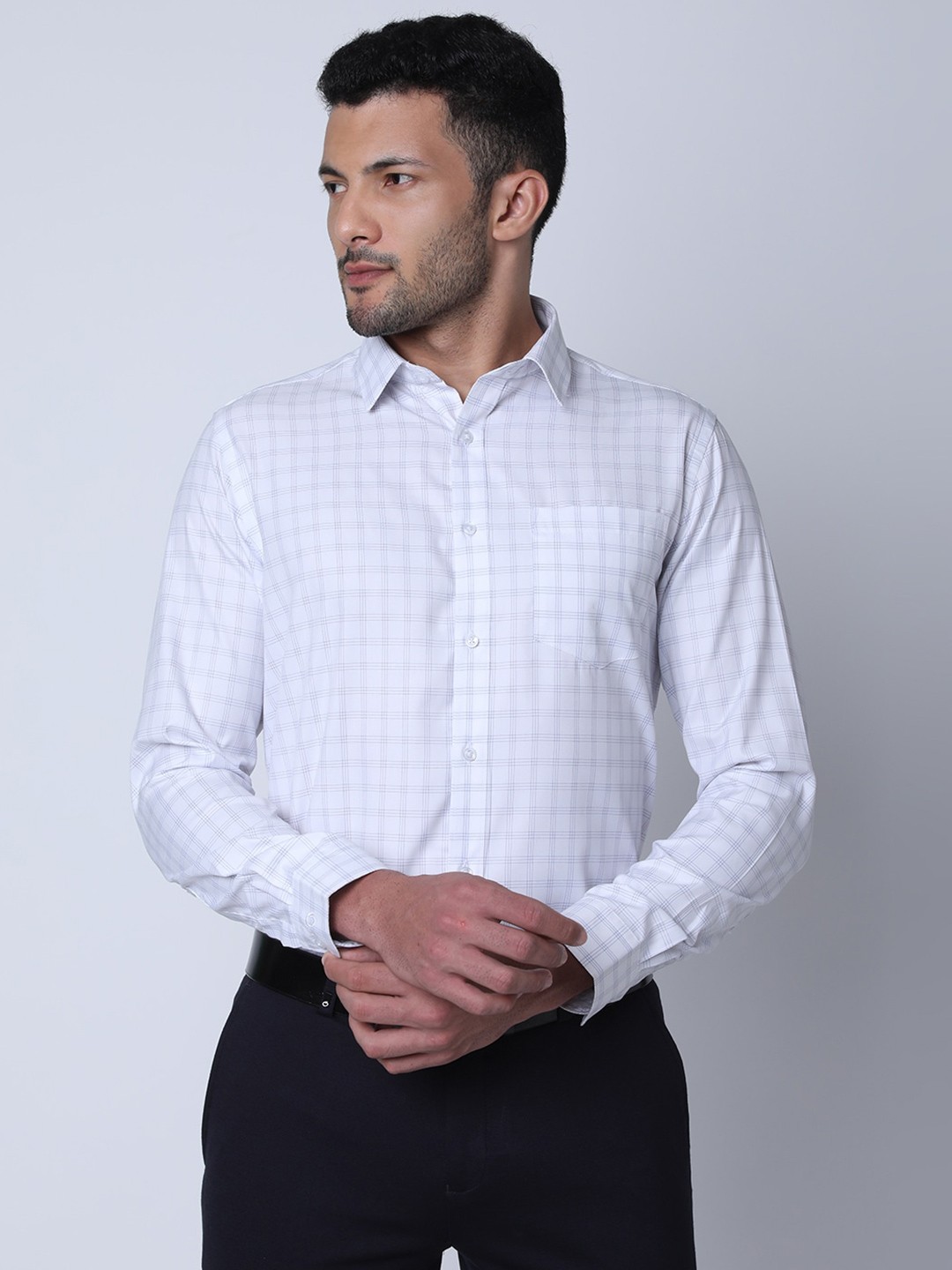 

Oxemberg Men Checked Cotton Classic Slim Fit Opaque Formal Shirt, White