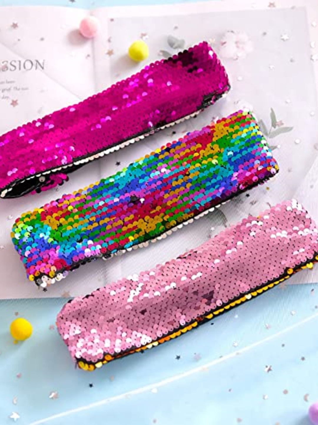 

EL REGALO Girls Set of 3 Sequinned Hairband, Pink