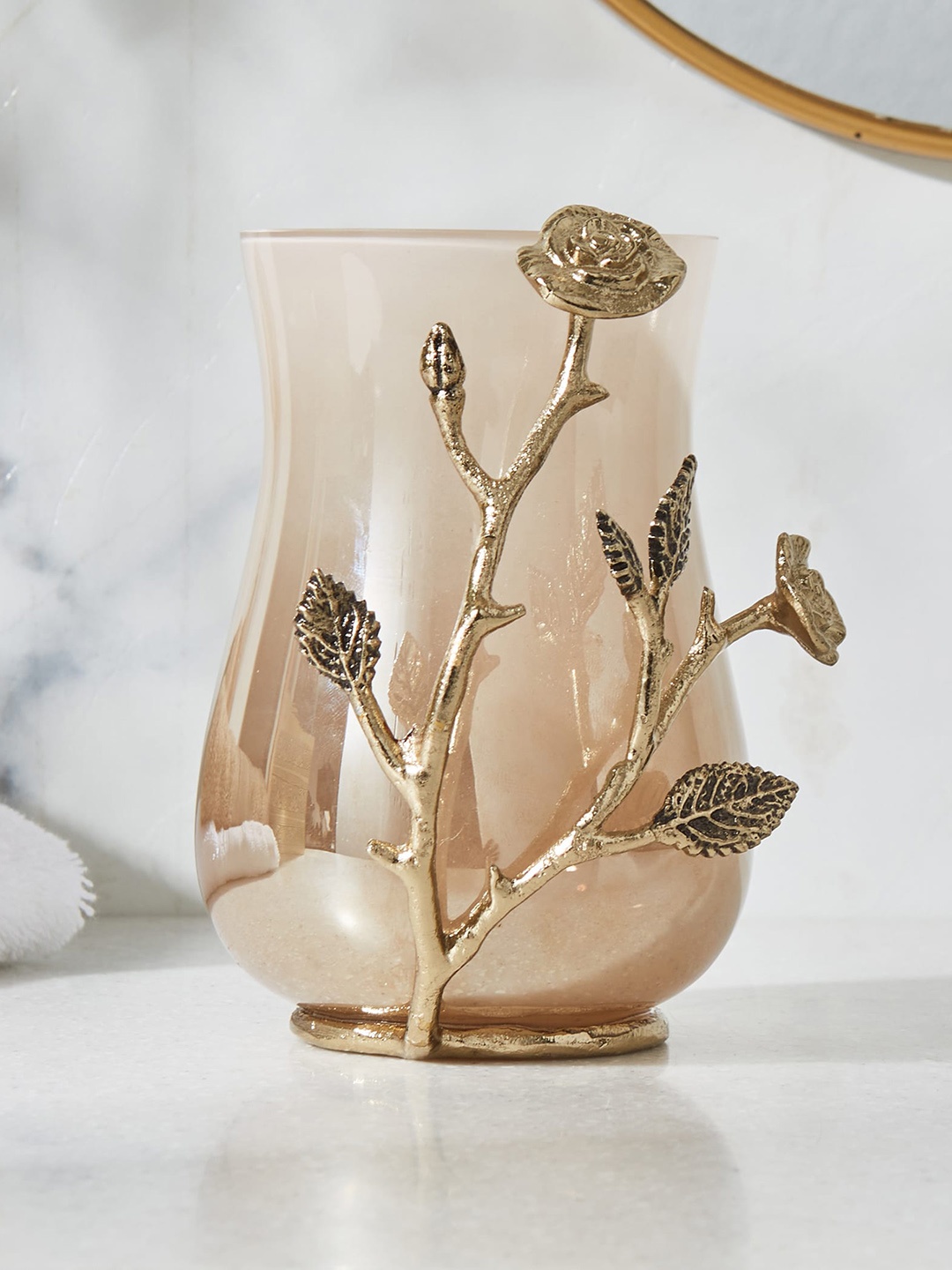 

Home Centre Panama Golden Rose Glass & Metal Carved Bathroom Tumbler, Gold