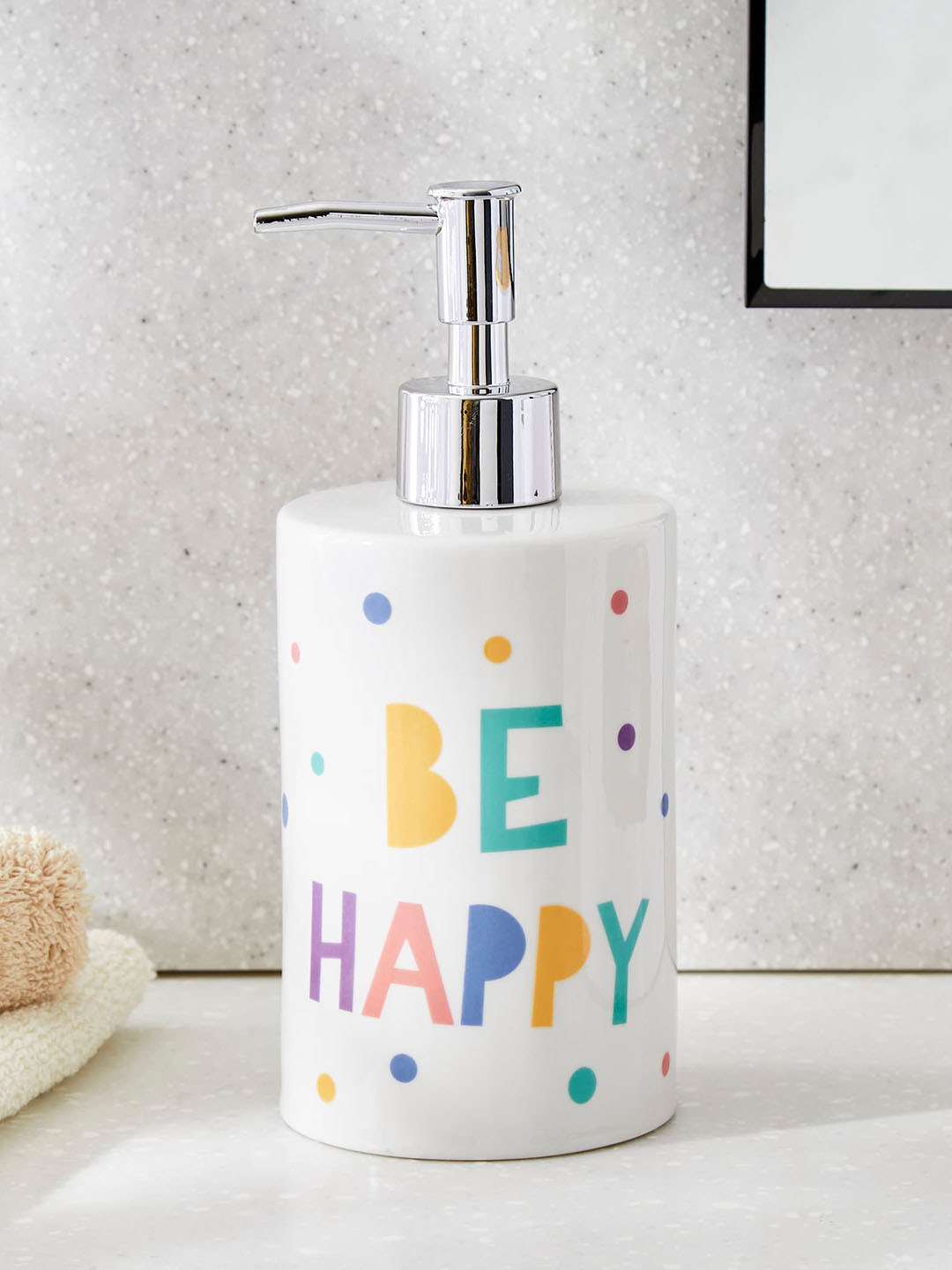 

Home Centre Slate Happy White Printed Ceramic Soap Dispenser - 530 ML
