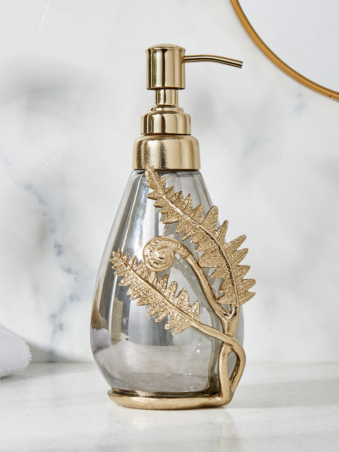 

Home Centre Panama Fern Golden Glass & Metal Soap Dispenser - 550 ML, Gold