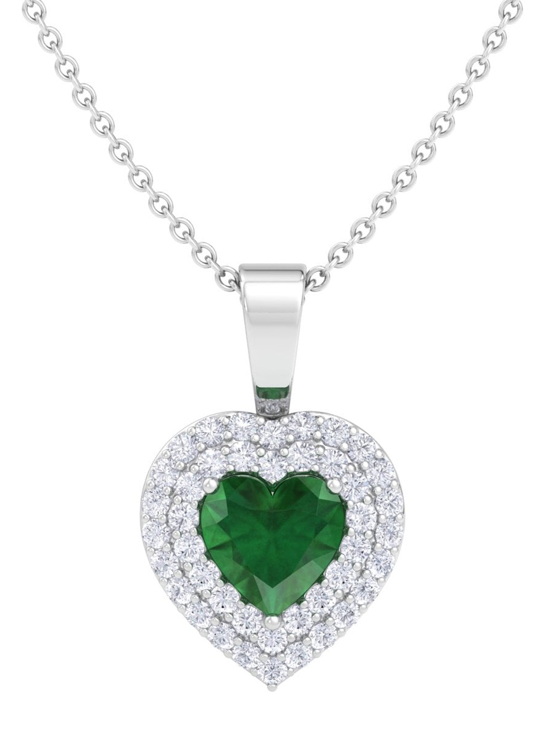 

Inddus Jewels 925 Sterling Silver Rhodium-Plated CZ Studded Heart Pendant With Chain, Green