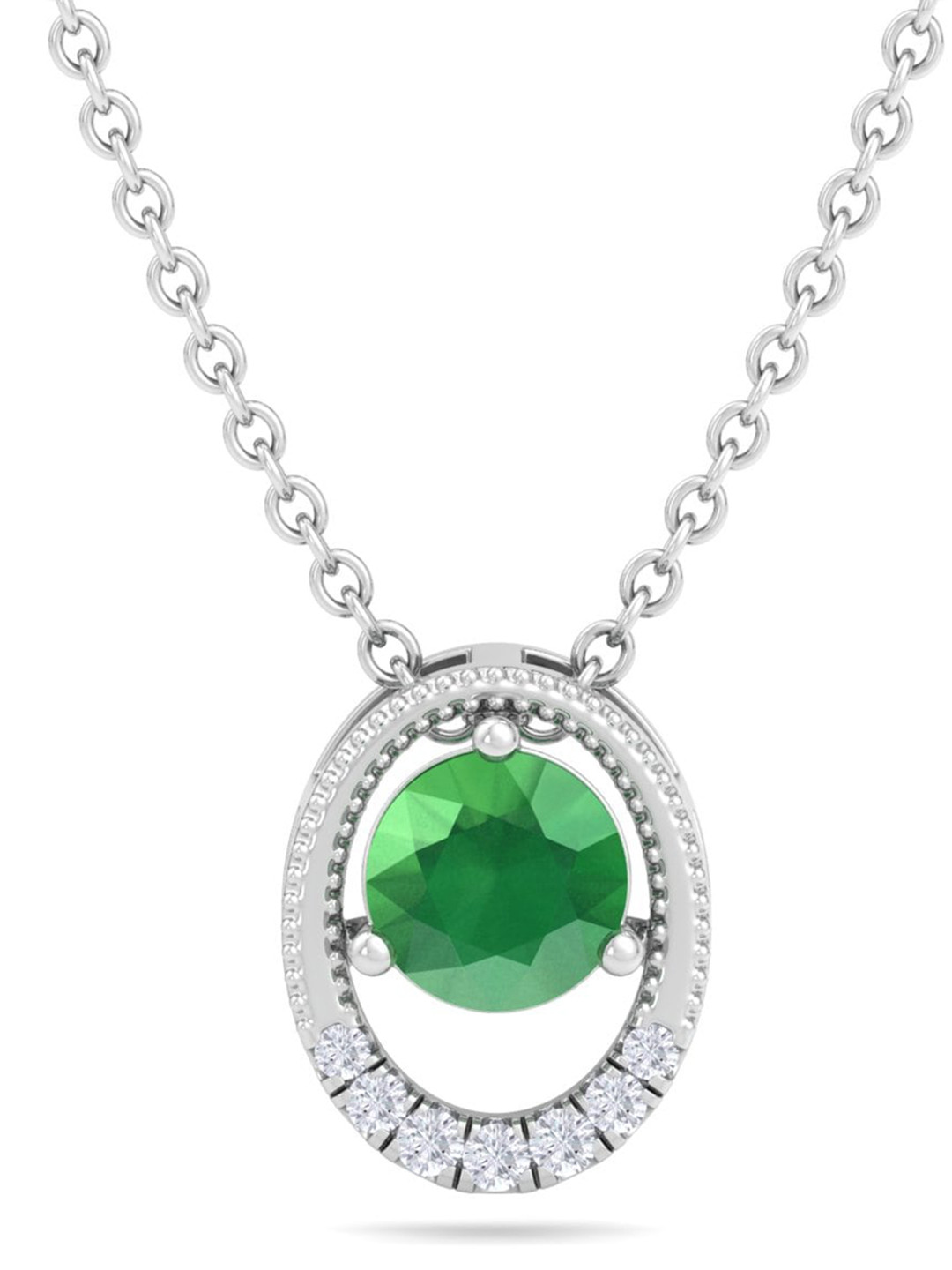

Inddus Jewels 925 Sterling Silver Rhodium-Plated CZ Studded Oval Pendant With Chain