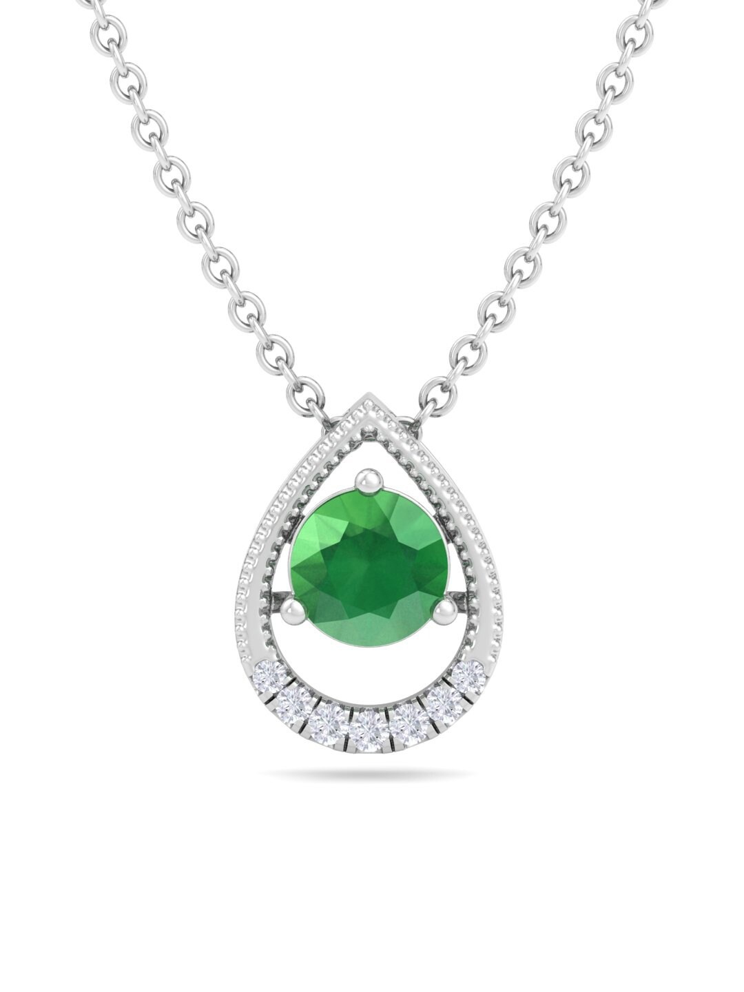 

Inddus Jewels 9.25 Sterling Silver Rhodium-Plated CZ Teardrop-Shaped Pendant With Chain, Green