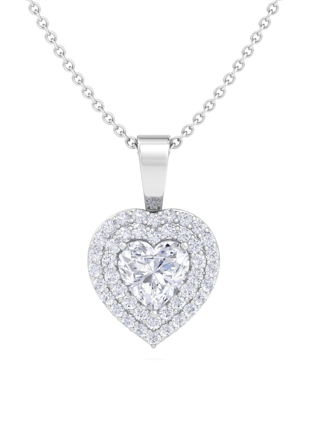 

Inddus Jewels 925 Sterling Silver Rhodium-Plated CZ Heart-Shaped Pendant With Chain