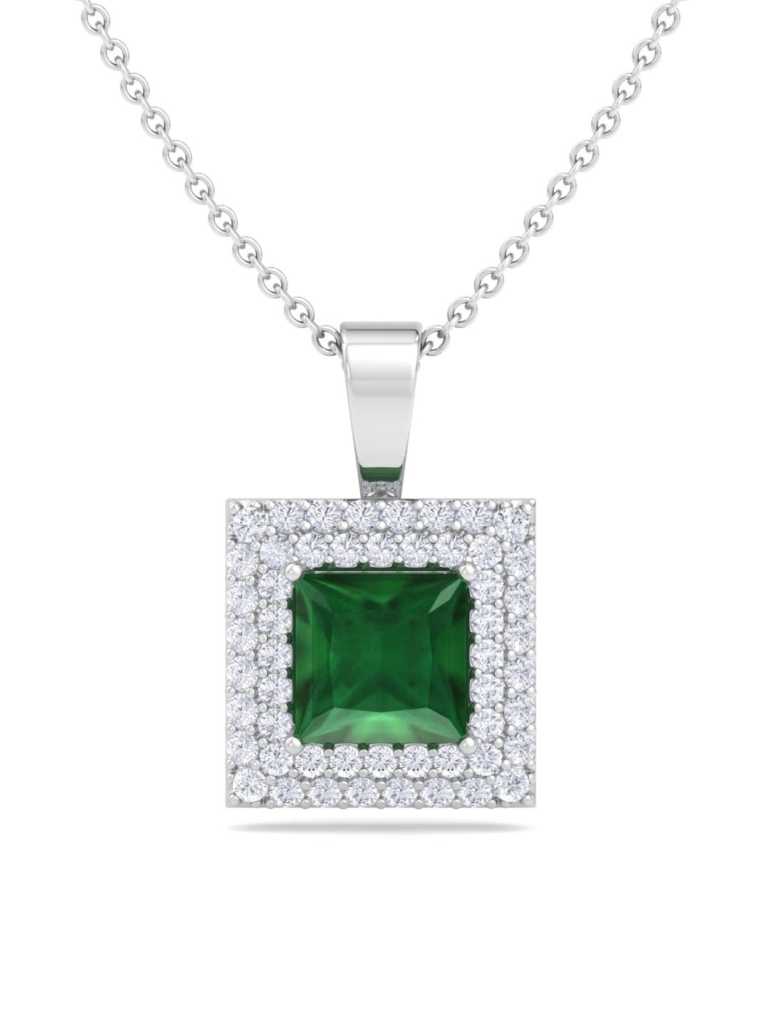 

Inddus Jewels 9.25 Sterling Silver Rhodium-Plated CZ Studded Square Pendant With Chain, Green