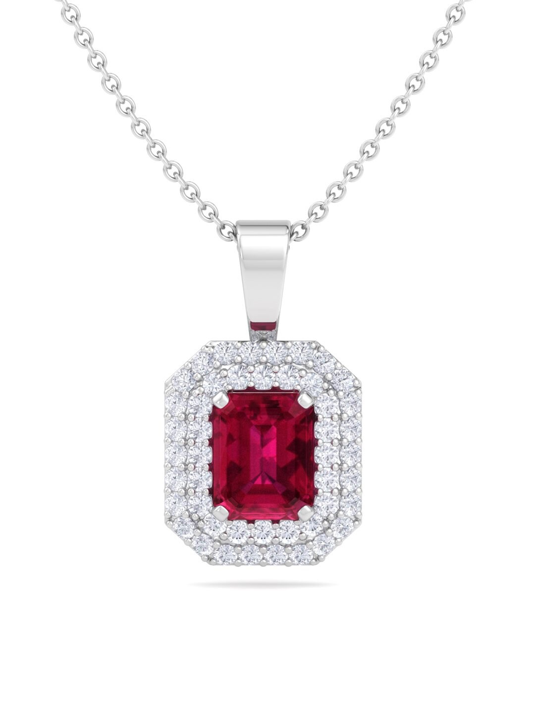 

Inddus Jewels 9.25 Sterling Silver Rhodium-Plated CZ Stud Rectangular Pendant With Chain, Red