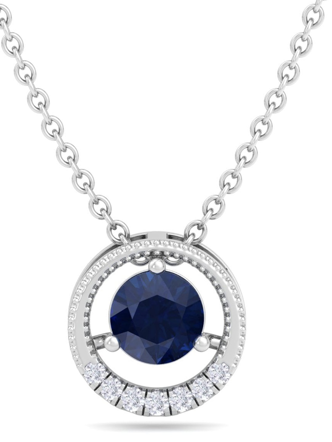 

Inddus Jewels 925 Sterling Silver Rhodium-Plated CZ Studded Circular Pendant With Chain