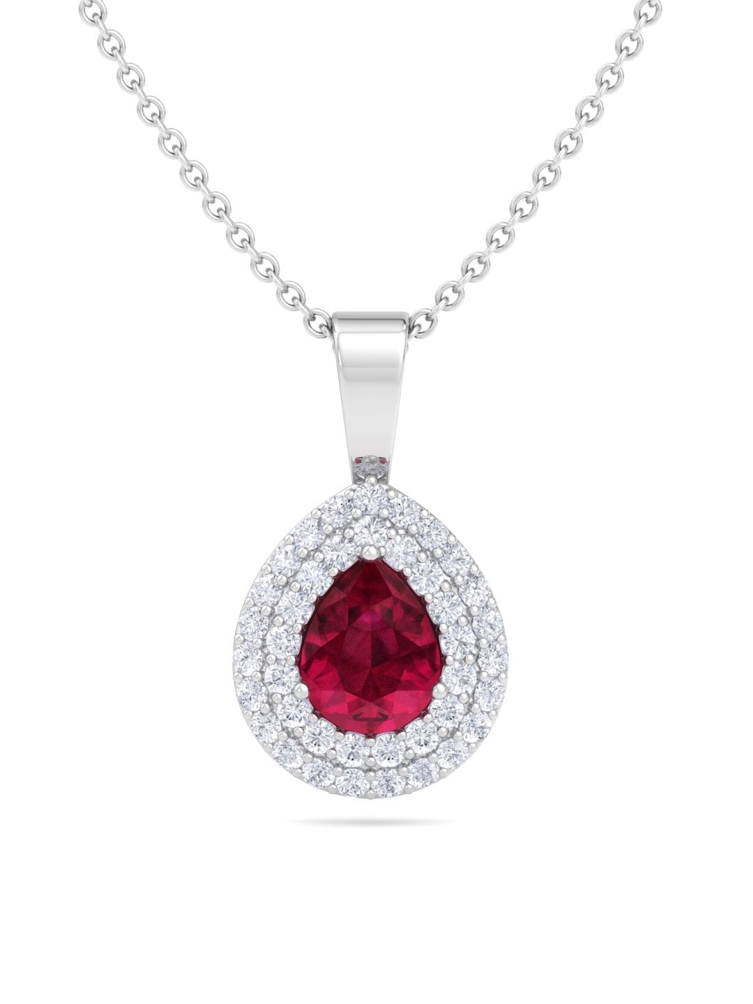 

Inddus Jewels 9.25 Sterling Silver Rhodium-Plated CZ Teardrop-Shaped Pendant With Chain, Red