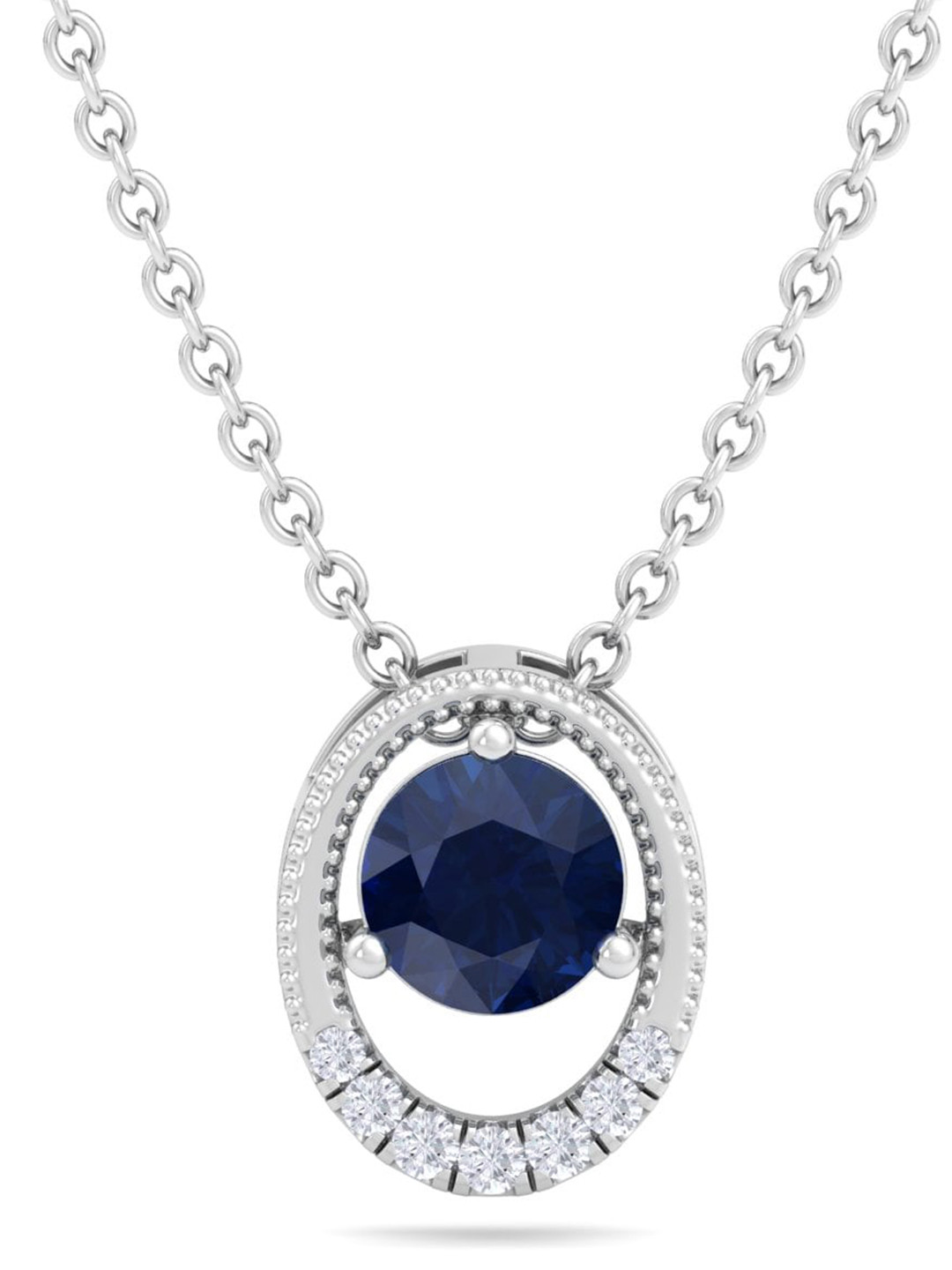 

Inddus Jewels 925 Sterling Silver Rhodium-Plated CZ Studded Oval Pendant With Chain