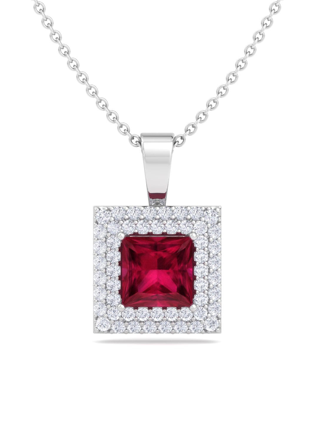 

Inddus Jewels 925 Sterling Silver Rhodium-Plated CZ Studded Square Pendant With Chain, Red