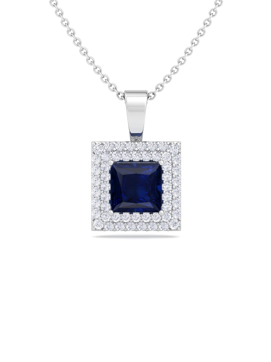 

Inddus Jewels 925 Sterling Silver Rhodium-Plated CZ Studded Square Pendant With Chain