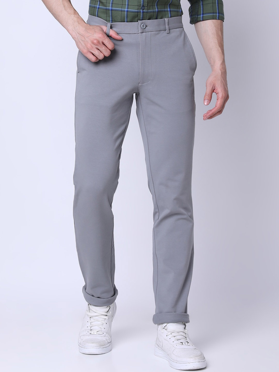 

J Hampstead Men Slim Fit Cotton Trousers, Grey