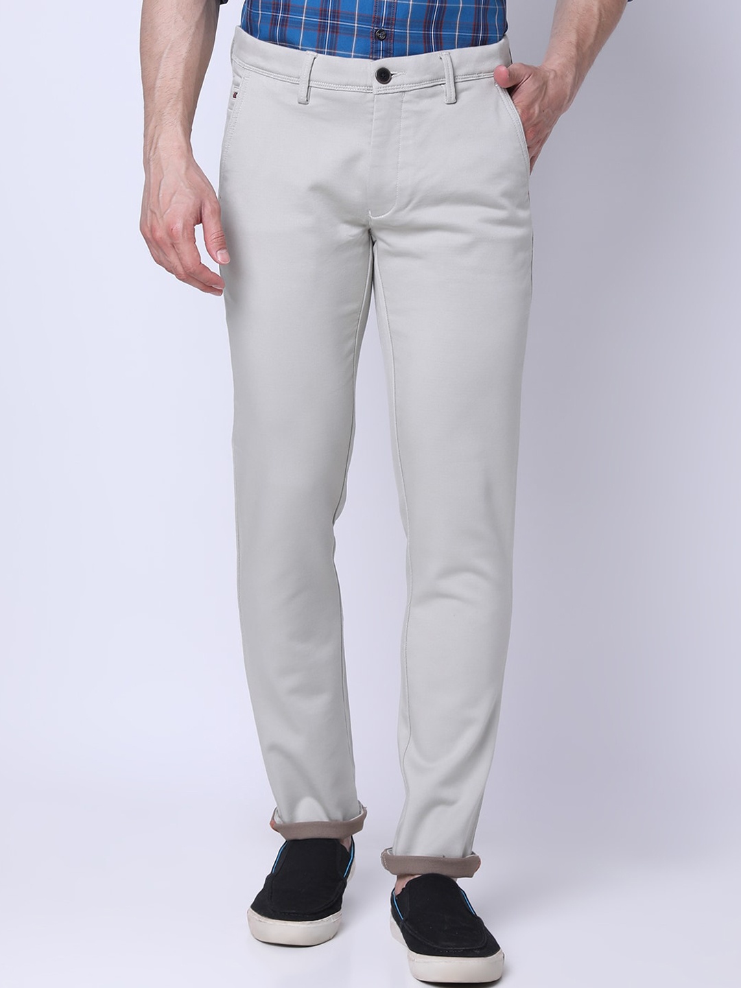 

J Hampstead Men Slim Fit Cotton Trousers, Grey