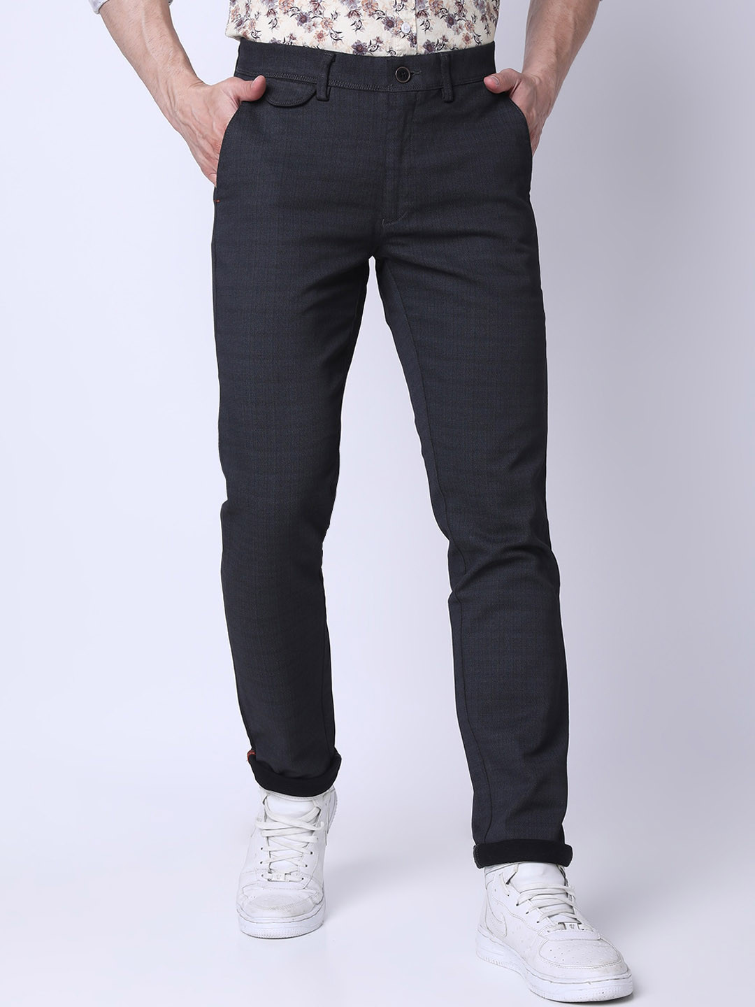 

J Hampstead Men Slim Fit Cotton Trousers, Black