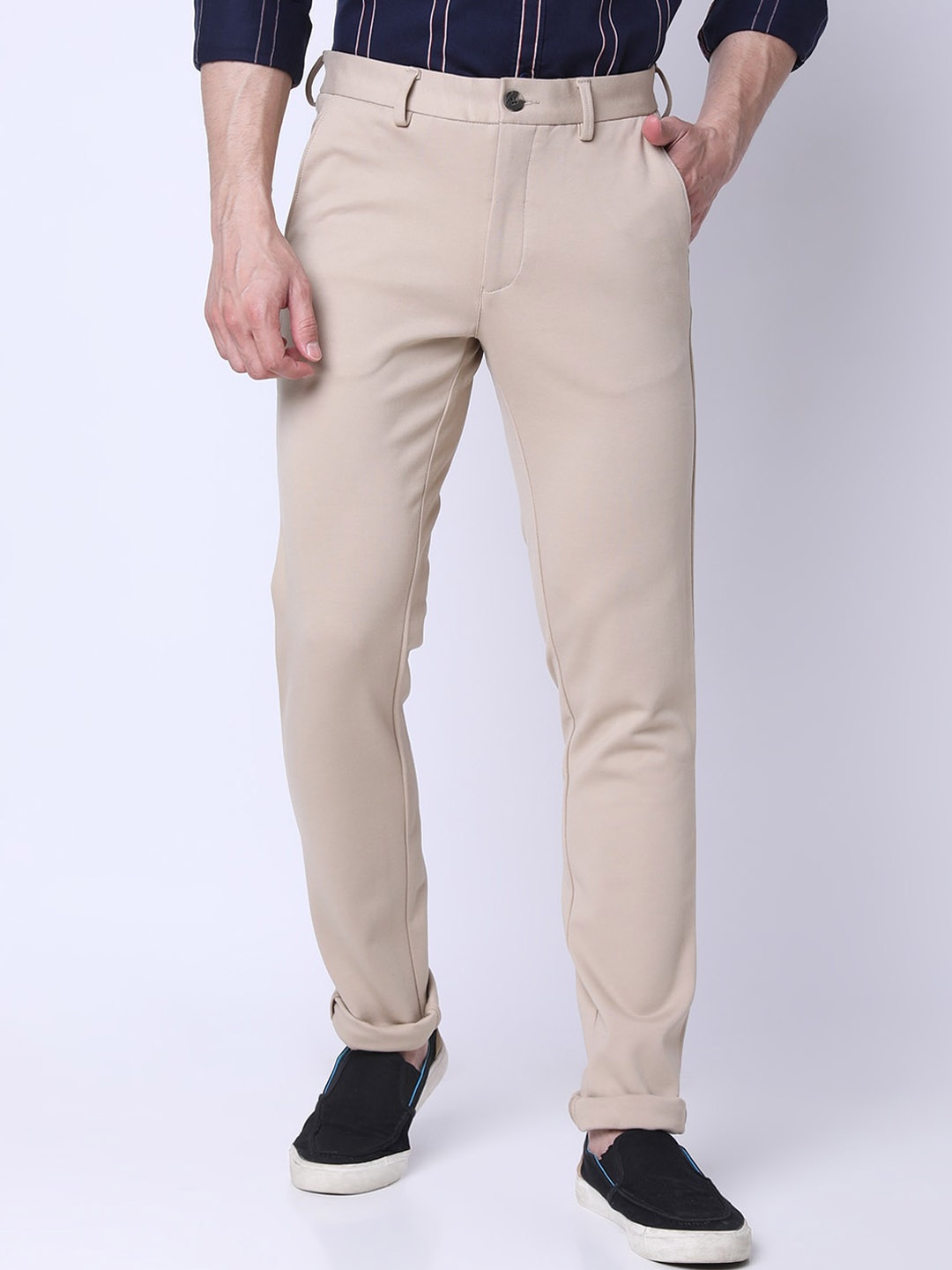 

J Hampstead Men Slim Fit Cotton Trousers, Beige