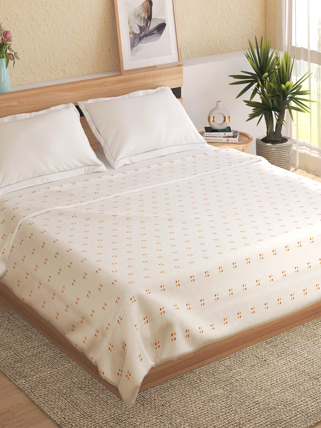 

Home Centre White & Blue Geometric 120 GSM Cotton Double Bed Dohar