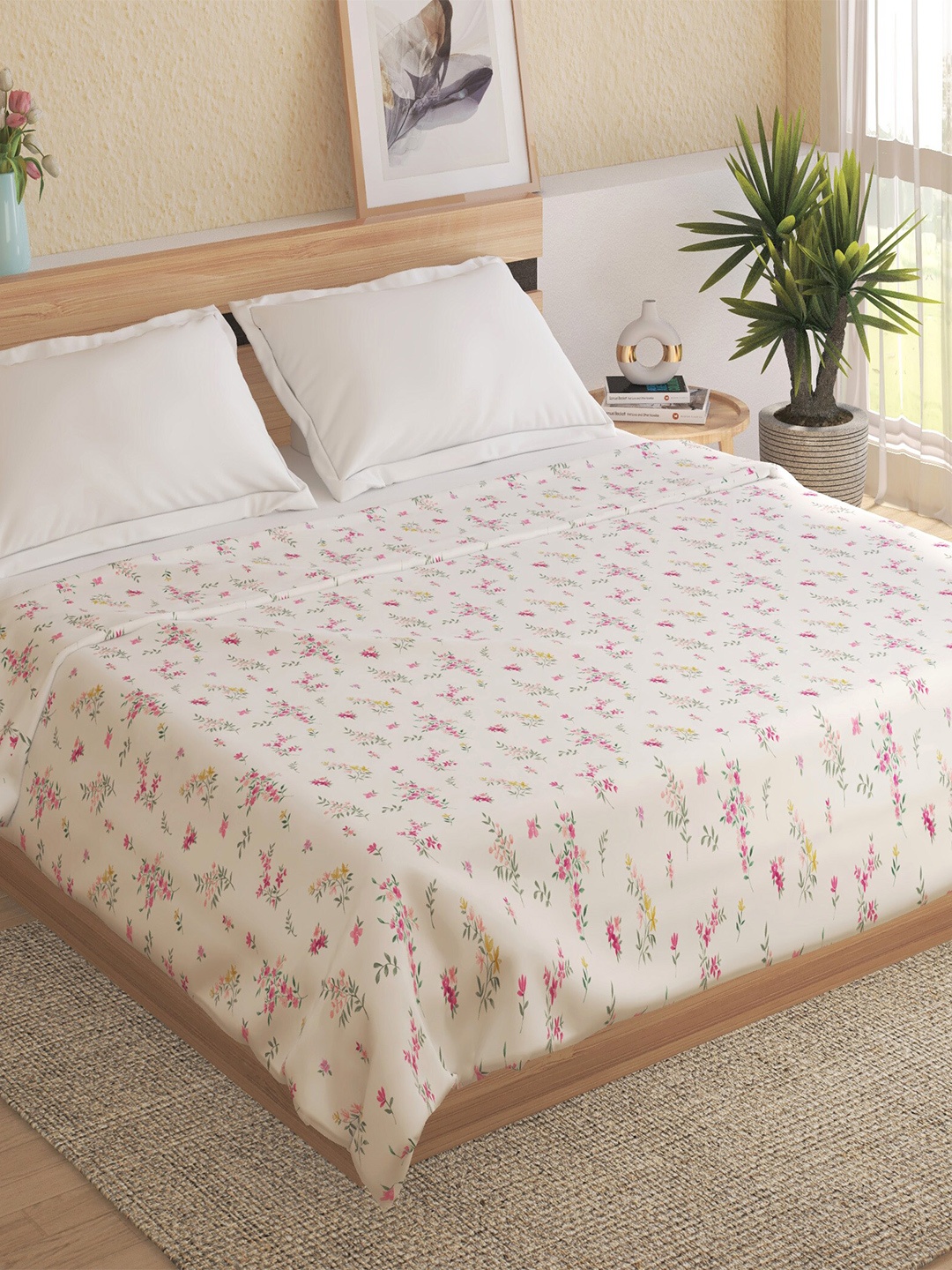 

Home Centre White & Pink Floral Summer 120 GSM Cotton Double Bed Dohar