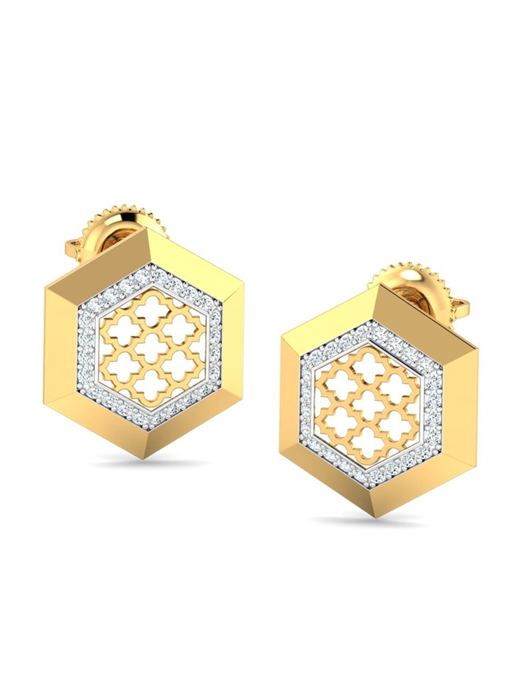 

KUBERBOX Hexagonal 18KT Gold Diamond-Studded Earrings-2.67gm