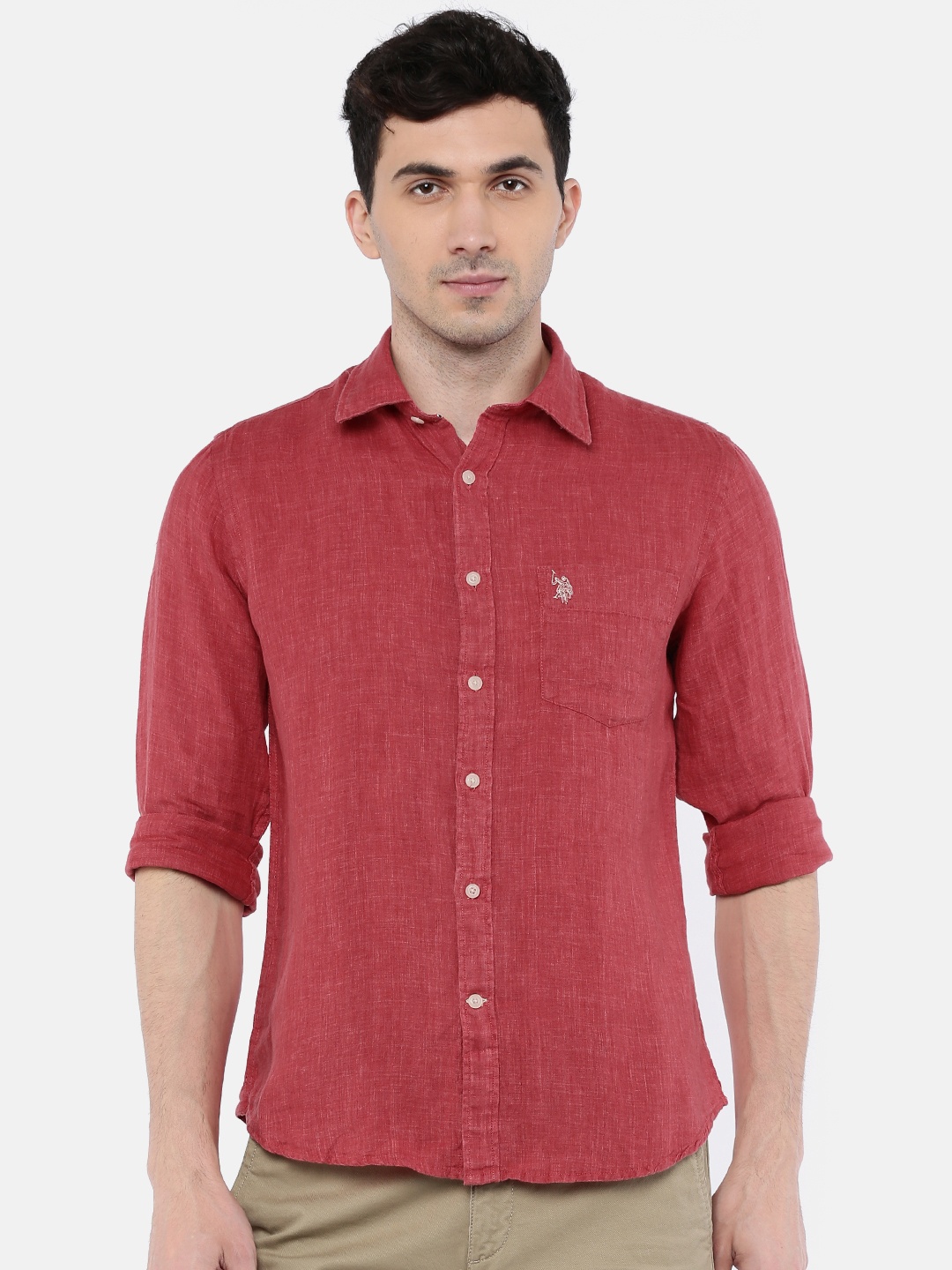 

U.S. Polo Assn. Men Red Tailored Fit Linen Casual Shirt